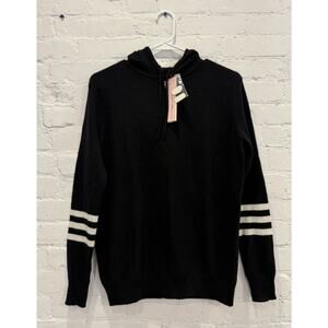 NWT Aqua Women's Black Striped Sleeve Cashmere Hoodie XS Sweater